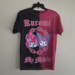 Sanrio Kuromi & My Melody Split Black and Pink Graphic Tee